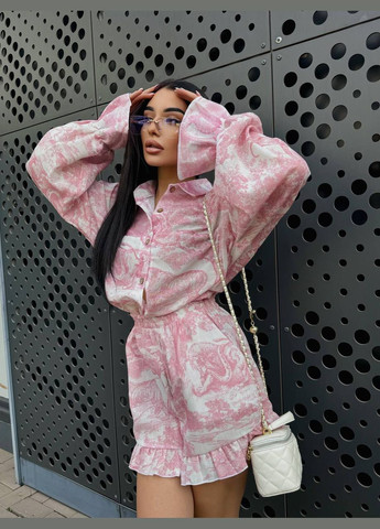 Льняный костюм с узором: рубашка + шорты MonCher (335056065)