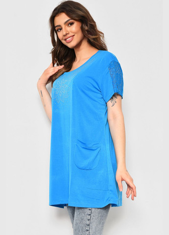 Голубая летняя футболка женская батальная голубого цвета Let's Shop
