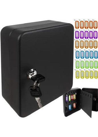 Сейф металевий для зберігання ключів з гачками, бирками, наліпками, наклейками 30 штук 20х16х7,7 см (477906-Prob) Графітовий Unbranded (300822191)