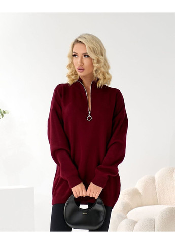 Бордовий жіночий подовжений светр з блискавкою Osoblyva