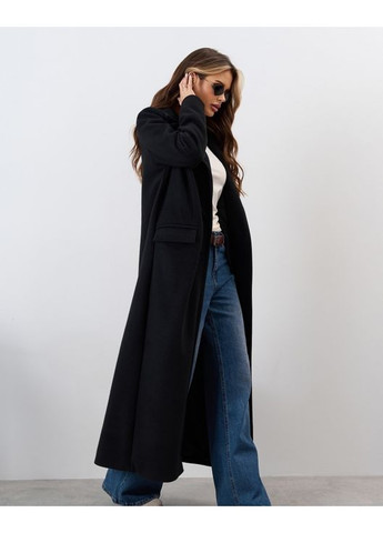Чорне демісезонне Кашемірове пальто максі довжини однобортне ISSA PLUS