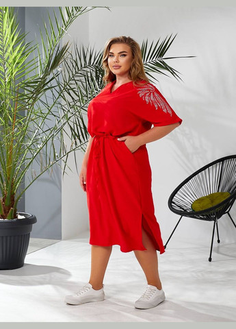 Красное повседневный, кэжуал женское платье с кулиской Style Point однотонное