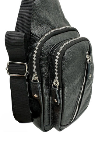 Стильная мужская сумка-слинг нагрудная из натуральной кожи на молнии, чёрная LQ 816510 (278649352)