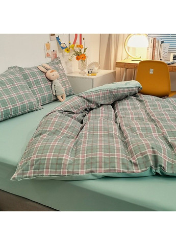 Двоспальний комплект постільної білизни з вареної бавовни у бірюзово-рожеву клітинку No Brand (366964651)