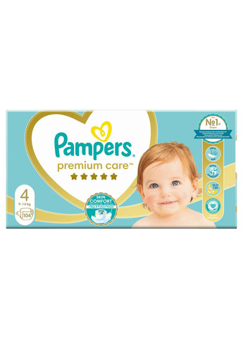 Підгузки на липучках Premium Care 4 (9-14 кг), 104 шт. Pampers 81689715 (327223406)