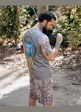 Патріотичний чоловічий літній костюм з принтом футболка+шорти піксель No Brand