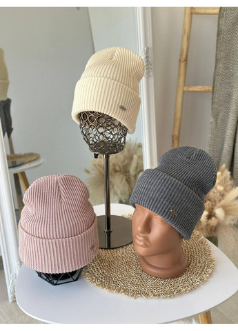 Женская шапка с невысокой лопаткой вязаная. Женская шапка с двойным отворотом универсального размера JK (362146214)