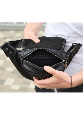 Бананка топова шкіряна чоловіча модна містка повсякденна чорна TD-37698 Tiding Bag (339508402)