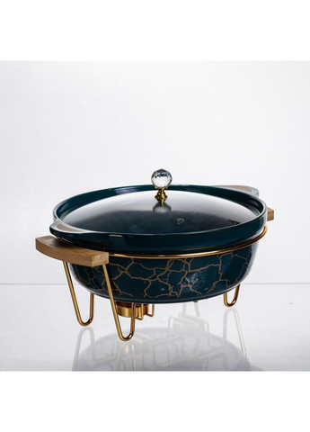 Мармит фарфоровый настольный круглый 2 (л) мармитница с подогревом Зеленый мрамор LC-715 Yiwu (370675825)