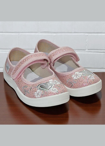 Светло-розовые ортопедические тапочки на липучке для девочки сменная обувь в садик валди Waldi с вышивкой, с цветами