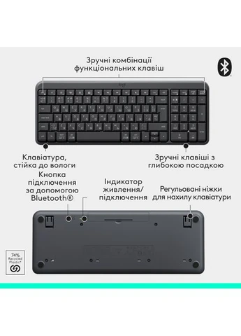 Клавиатура беспроводная K250 Bluetooth UKR Graphite (920-013822) Logitech (372800039)