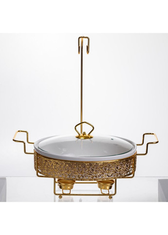 Мармітниця настільна порцелянова 2.5 літра марміт круглий на підставці Білий із золотом YL-76 Yiwu (370974010)