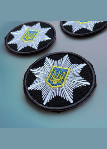 Шеврон на липучці Кокарда Поліція кругла 6 см чорний, вишитий патч нашивка липучка IDEIA (313595054)