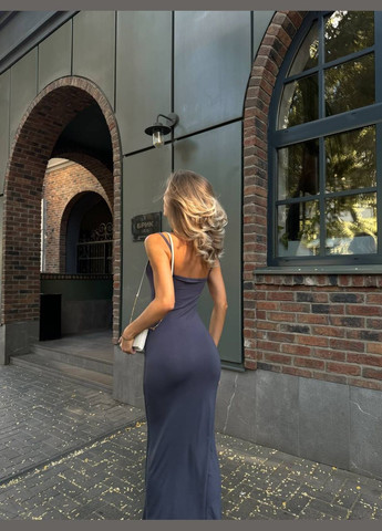 Графітова повсякденний, вечірня жіноча довга сукня силуетна No Brand однотонна