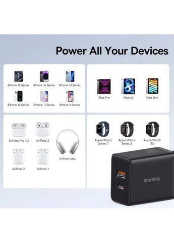Сетевое зарядное устройство Cube Fast Charger Type-C+USB 30W Cluster Black EU (P10111404113-00) Baseus (392236598)