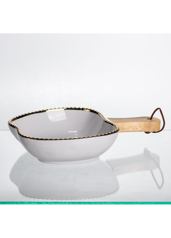 Миска сервировочная фарфоровая 400 мл с деревянной ручкой, золото ZJH-14-1 No Brand (366830618)