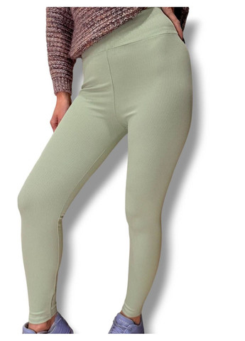 Женские лосины эластичные в рубчик с высоким широким поясом без утепления демисезон 99-101см черные No Brand (318450641)