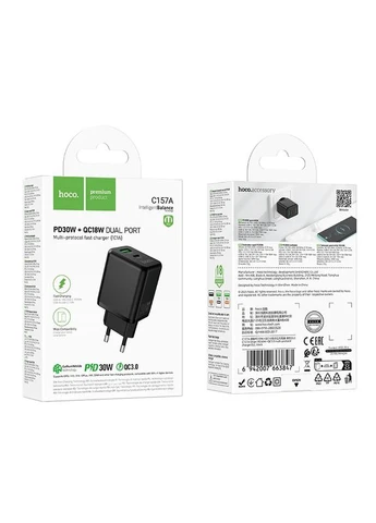 Сетевое зарядное устройство HOCO 30 Вт USB-C USB-A пластик черный No Brand C157A (401165517)