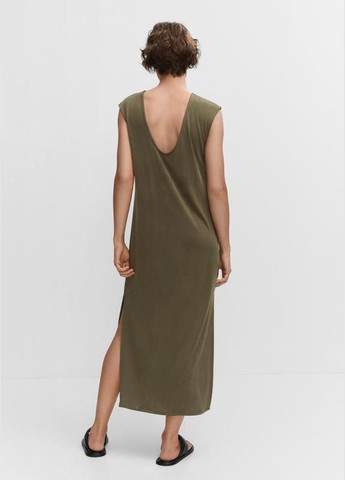 Оливковое (хаки) платье летнее меди сарафан хаки платье модал с разрезом Mango