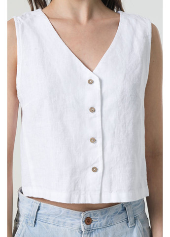 Мінімалістична жіноча лляна жилетка на ґудзиках з трикутним вирізом без підкладки Грація., р., код 90003/42/101 ГАЛЕРЕЯ ЛЬОНУ (369667885)