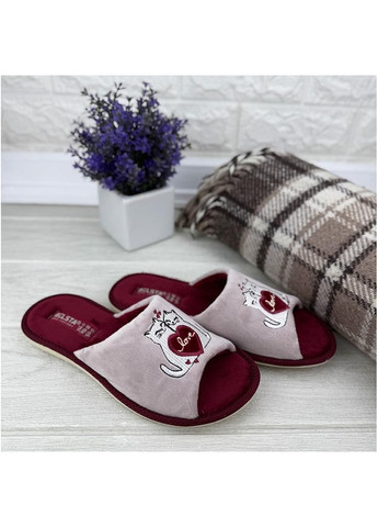 Пудровые жiночi кiмнатнi тапочки вiдкритi е-0088-48-2 пудровi з бордовим No Brand