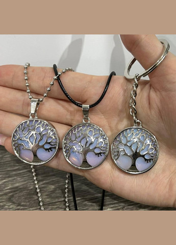 Підвіска з натуральним місячним каменем в оправі "Дерево життя" на брелоку для ключів у подарунковій коробочці Овен (331291898)