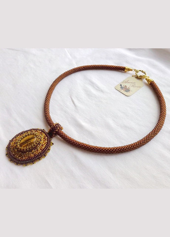 Кольє ручної роботи з бісеру з натуральним каменем "Бурштинова фантазія" No Brand (358224236)