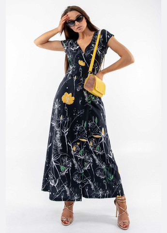 Черное повседневный женское платье с запахом и углубленной v-горловиной (вл 1220) RiMari