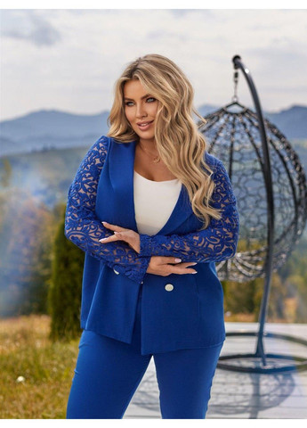 Костюм деловой, с зауженными брюками "Пиджак с вышивкой" мод ВДЖВ-1041, электрик, 52-54 No Brand (355469578)