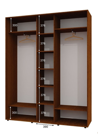 Шкаф-купе трехдверный 190*45*250 см Орех лесной 3 двери ДСП + Зеркало + ДСП ШК-04 Алекса (360430534)