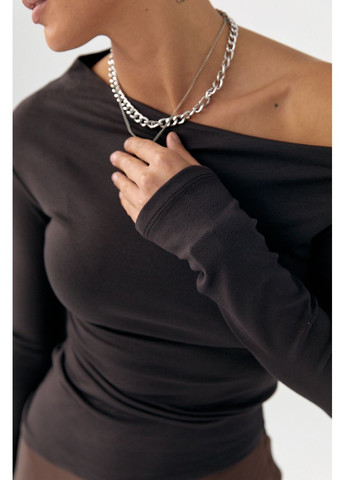 Ассиметричний лонгслів з відкритим плечем Lurex (370379818)