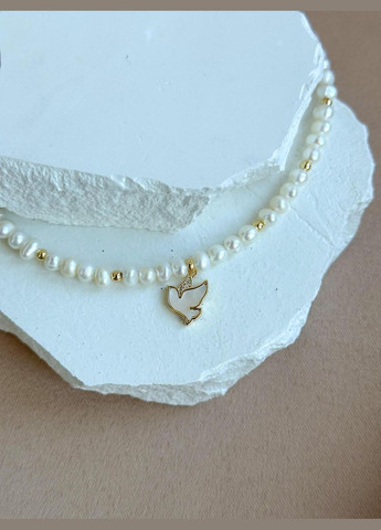 Набор женских украшений чокер и серьги натуральный жемчуг и голубки подарок женщине h=36 см No Brand (369505286)