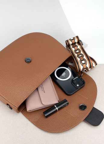 Сумка жіноча напівкругла шкіряна 03478 з текстильним ремінцем темно-руда Virginia Conti (302489705)