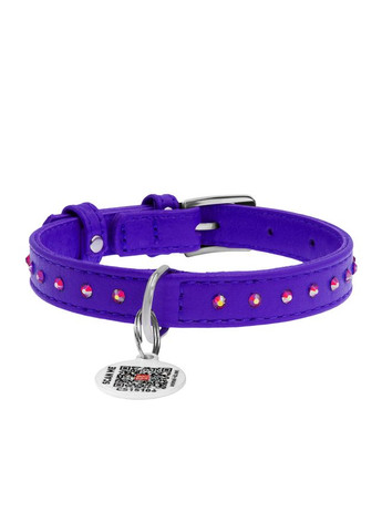 Нашийник для собак шкіряний Glamour з QR паспортом, з клейовими стразами, Ш 15 мм, Дов 27-36 см фіолетовий WAUDOG (322001532)