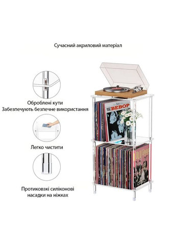 Стол стеллаж для винилового проигрывателя грамофона с подставкой для виниловых пластинок, акриловый. No Brand (366304257)