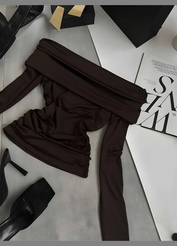 Коричневая женский базовый черный коричневый лонгслив блуза, блузка шоколадная Україна