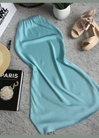 Голубая кэжуал миди женская юбка с шелком. MonCher а-силуэта (трапеция)