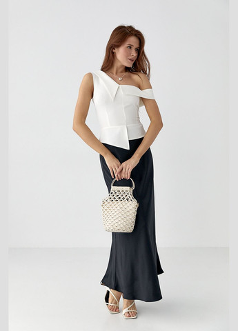 Молочна блузка без рукавів із відкритим плечем Lurex