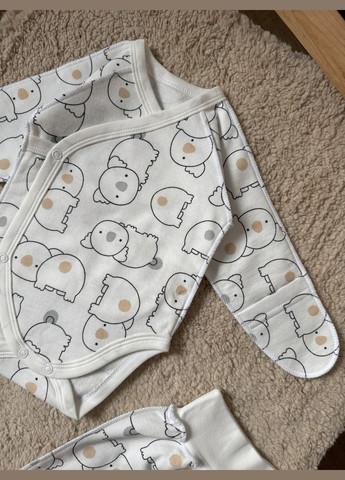 Молочний демісезонний набір боді, повзунята та шапочка для новонароджених футер Тімі Текс