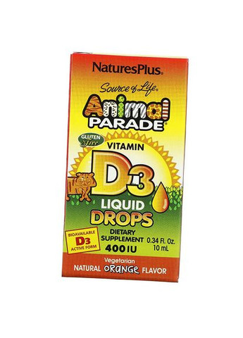 Витамин Д3 в каплях для детей, Animal Parade Vitamin D3 Liquid Drops, 10мл Апельсин (36375184) Nature's Plus (293257198)