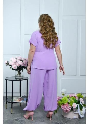 Костюм из жатки, туника на запах и штаны-алладины мод ФЛ-3832 No Brand (403238199)