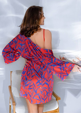 Червоний демісезонний жіночий комплект з англійського шовку: пеньюар і халат Україна