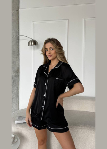 Черная всесезон роскошная пижама из мягкого, гладкого шелка армани. рубашка + шорты Vakko