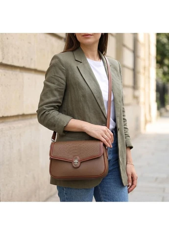 Жіноча сумка з фактурним клапаном з натуральної шкіри Vintage Коричнева Верховинка 22621 (398256025)