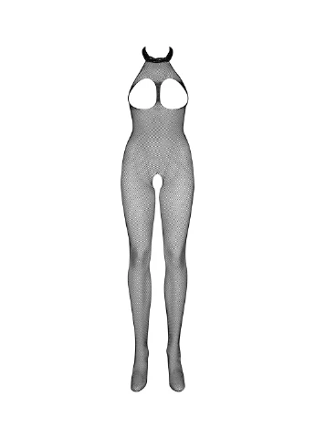 Бодістокінг із сітки з відкритими грудьми та доступом Bodystocking N101 S/M/L чорний Obsessive чорний відвертий поліамід