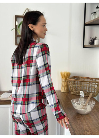 Комбінована жіноча піжама з віскози у клітинку / жіноча піжама віскозна з довгим рукавом / жіноча піжама у клітинку з віскозної тканини No Brand