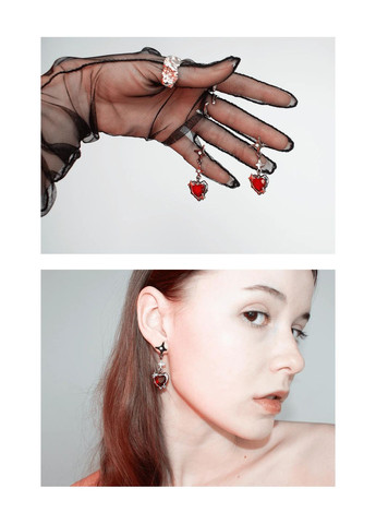 Черные серьги в стиле сказочный гранж с красным камнем сердца с причудливыми звездами блестящие альт серьги-гвоздики аниме к-поп No Brand (331155362)