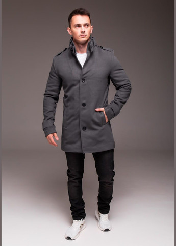 Серое демисезонное Классическое короткое пальто на легком синтепоне Vakko