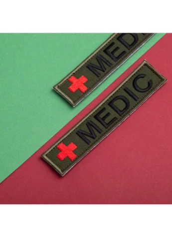 Набор шевронов 2 шт на липучке планка MEDIC хаки 2,5х12 см, шеврон нашивка медика, медицинский, медик (800030252) ТМ IDEIA (391255953)