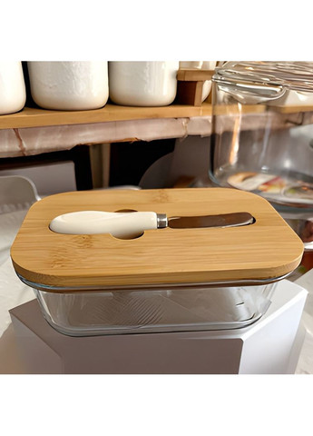 Масленка стеклянная 640 мл с бамбуковой крышкой и ножом LB640/2 No Brand (365815122)